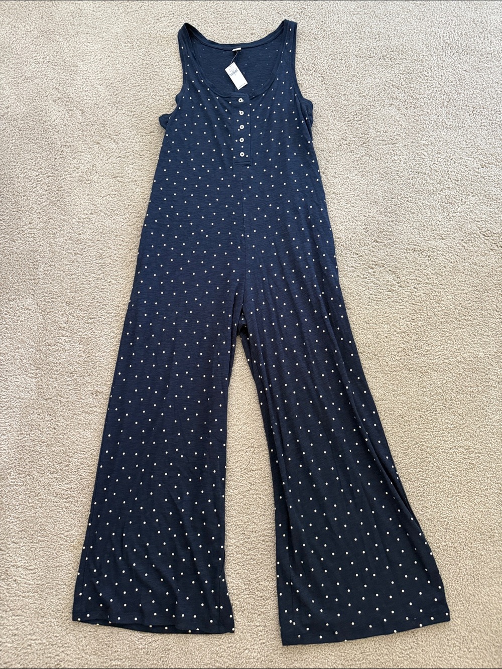 Old Navy Navy Blue Polka Dot Sleeveless Jumpsuit